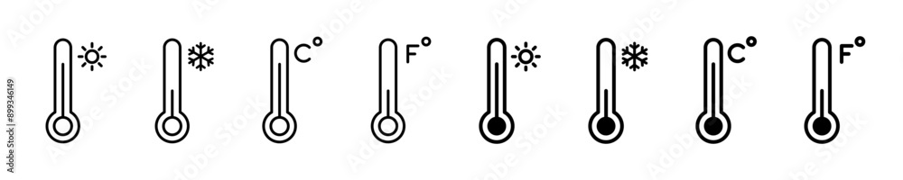 Thermometer icon. Temperature, thermometer icon set. Weather, thermometer outline symbol collection. Vector Thermometer icon. Temperature, thermometer icon set. Weather, thermometer outline symbol collection. Vector
