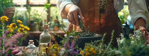 Medicinal herbs and alternative medicine. Selective focus.