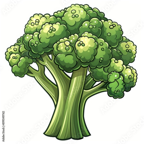 A broccoli clipart, vegetable element, cartoon style, green tones, isolated on white background