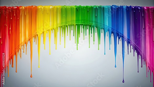 Colorful rainbow paint dripping down in seven vibrant colors, resembling a beautiful rainbow spectrum, rainbow, paint