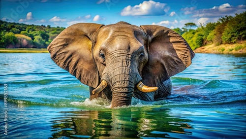 An elephant swimming gracefully in the water , wildlife, nature, majestic, wildlife photography, gentle giant, aquatic, animal