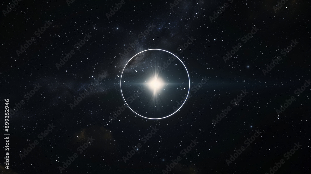 Fototapeta premium photo realistic render of perfect circle star in galaxy, on clean black space background
