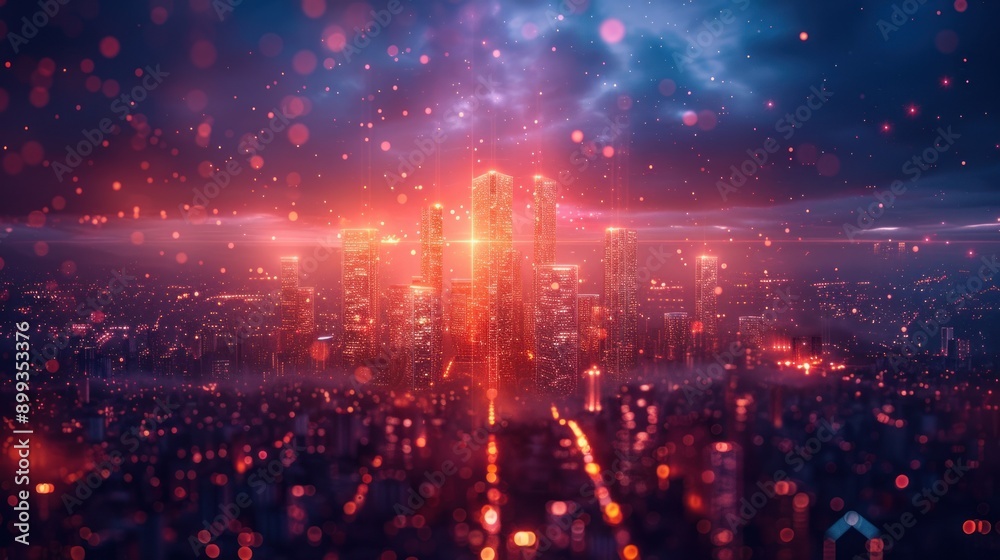 Cityscape with a Glowing Sky