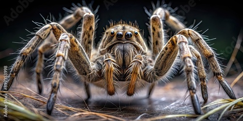 Giant spider with multiple hairy legs and intricate web design, arachnid, creepy, insect, venomous, wildlife photo