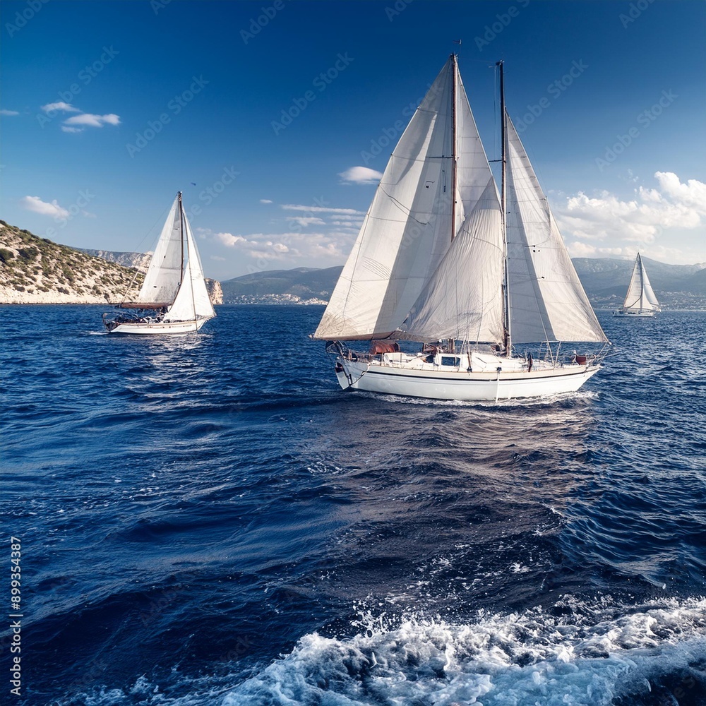 Fototapeta premium sail boats in the sea, AI generated