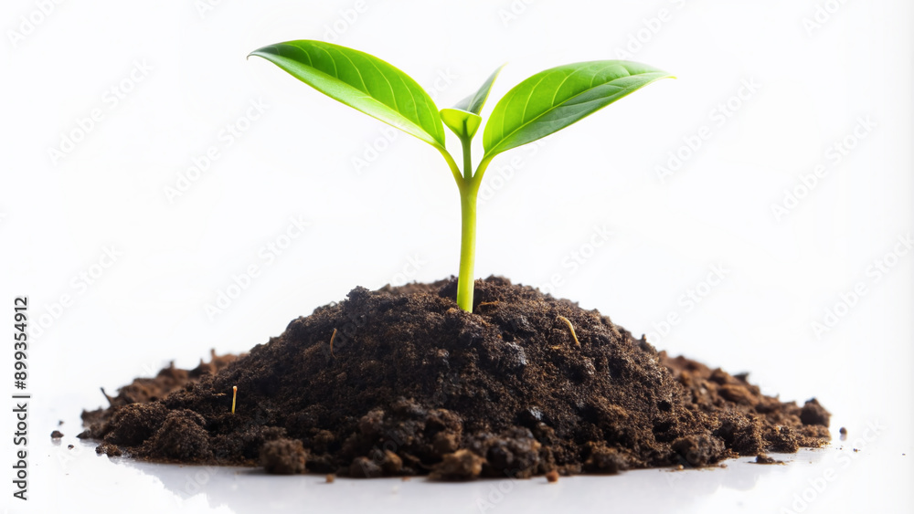 A solitary vibrant green sprout bursts forth from the earth, symbolizing hope and renewal, against a pristine white background, evoking a sense of delicate beauty. A solitary vibrant green sprout bursts forth from the earth, symbolizing hope and renewal, against a pristine white background, evoking a sense of delicate beauty.