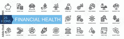 Financial Health Icon Collection Set. Simple Line Vector.