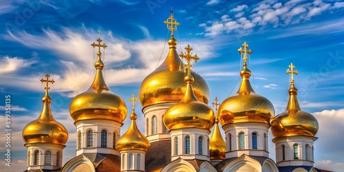 Golden domes of a small provincial church Creative AI