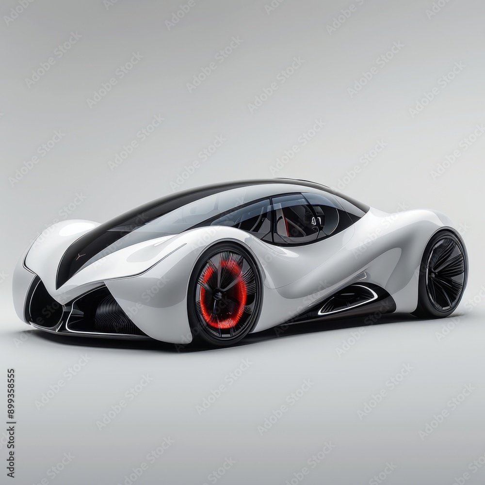 Futuristic Electric Concept Car on White Background in 3/4 View Futuristic Electric Concept Car on White Background in 3/4 View