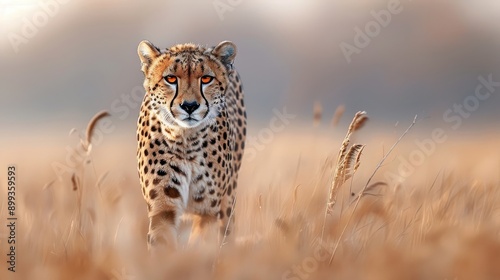 Fotografie A close-up portrait of a cheetah with focused amber eyes.