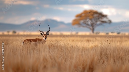 A sable antelope stands regally amidst the tall grasses of the savanna. photo