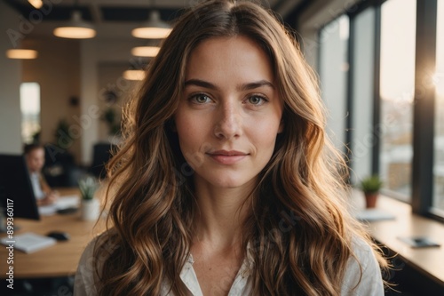 Wallpaper Mural Close up Portrait of a Charming Pretty Long Hair Young Woman Inside the Office Looking at the Camera. Torontodigital.ca