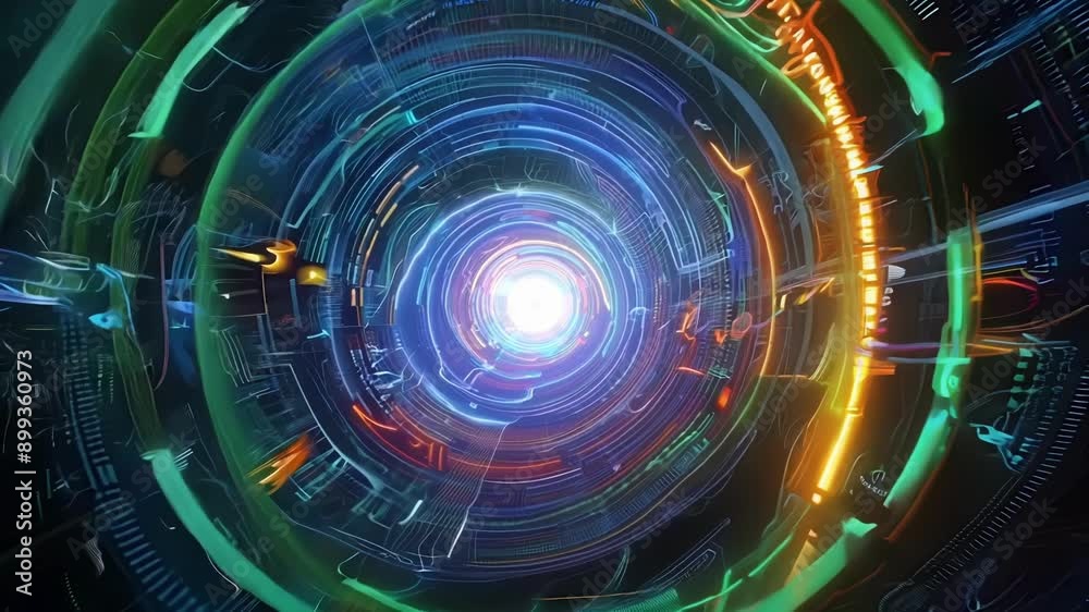 A mesmerizing tunnel of swirling colors and shapes symbolizing the vast and varied potential of machine learning through neural networks. A mesmerizing tunnel of swirling colors and shapes symbolizing the vast and varied potential of machine learning through neural networks.