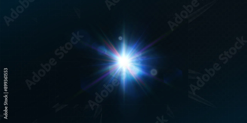 Bright light effect with rays and glare shines with colorful light for vector illustration.