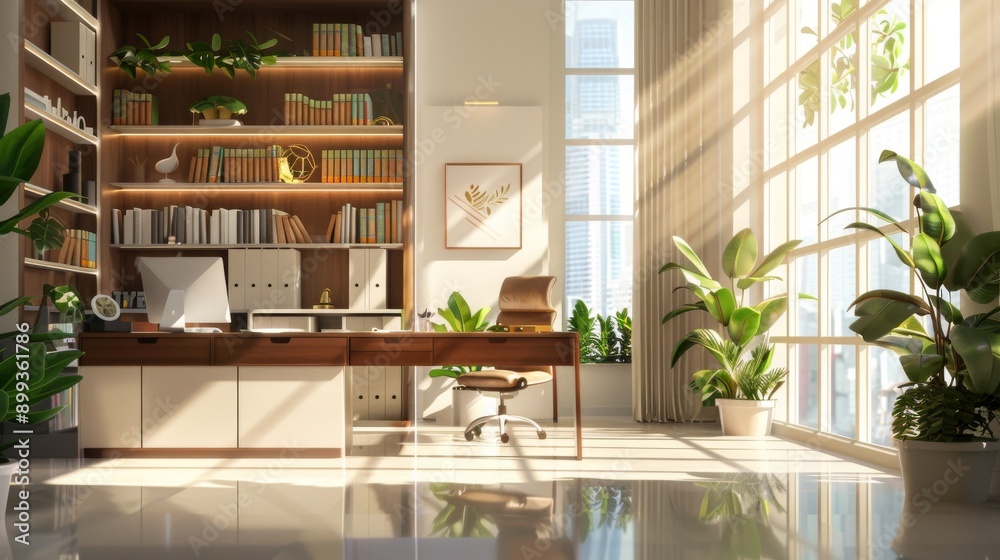 Fototapeta premium Modern Office Interior Design with Natural Light and City View