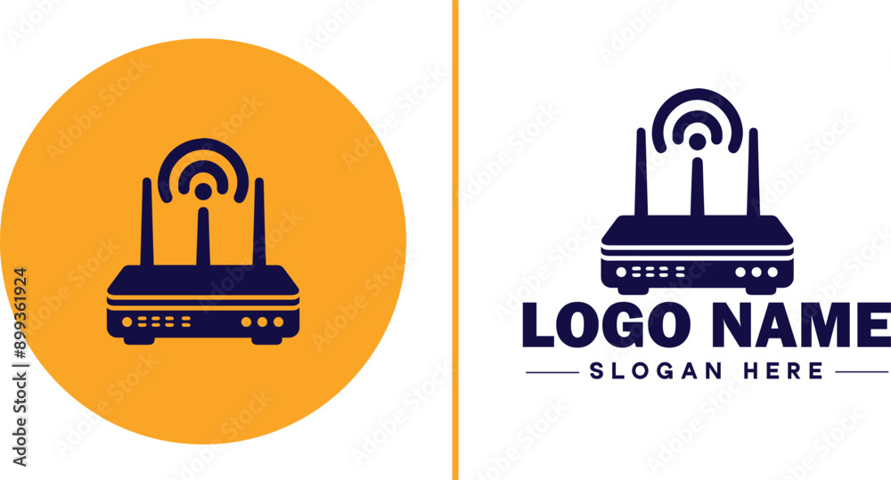 Naklejka premium Wi-Fi Router icon Wireless router Wi-Fi access point Network router flat logo sign symbol editable vector