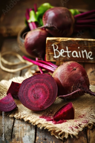 Betaine and beetroot supplements on the table. Selective focus. photo