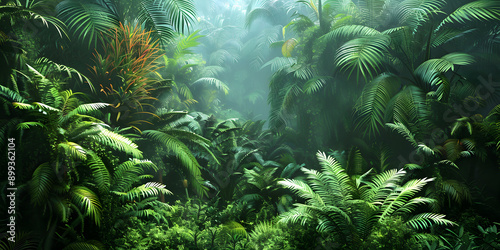 Tropical Rainforest with Vibrant Flora and Fauna