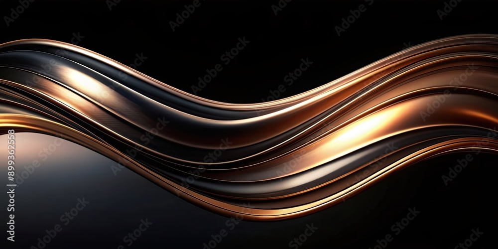 Obraz premium Chic metallic bronze and stark black abstract dot wave, contemporary style, metallic, bronze, black, abstract, dot, wave