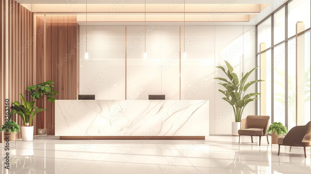 Modern Minimalist Lobby Interior Design with Marble Reception Desk Modern Minimalist Lobby Interior Design with Marble Reception Desk