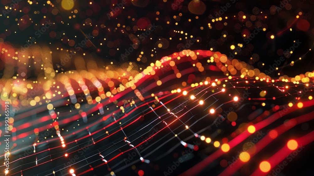 Obraz premium dynamic scatter plot illustrating a robust positive correlation between stock prices and trading volume, featuring red and yellow data points highlighting increased investor activity