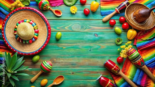 Vibrant Mexican Cinco de Mayo decorations, festive, colorful, papel picado, fiesta, celebration, traditional