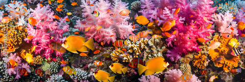 Vibrant coral reef teeming with sea life photo