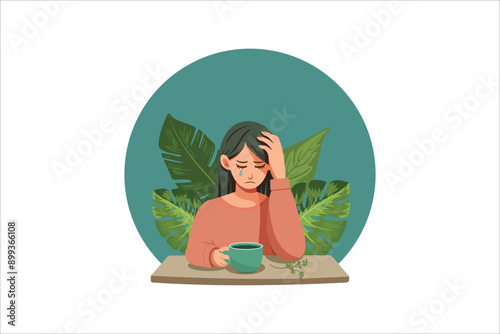 illustration drawing style, lonely woman, sad and depression. Sad girl