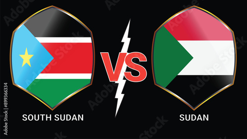 South sudan vs sudan soccer football match with black background and versus flags