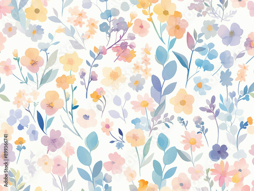 水彩で描いた花のパターン　Generative AI