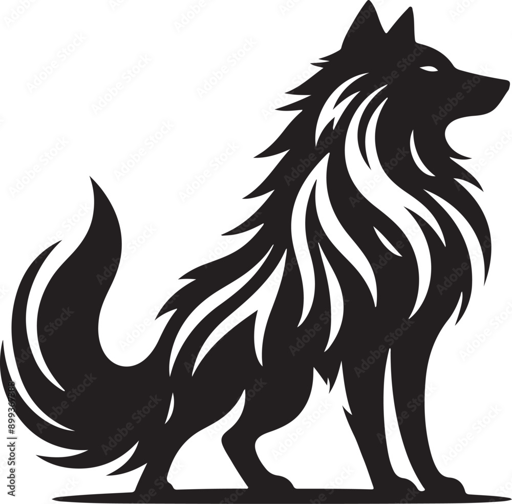 Fototapeta premium Wolf silhouette vector art illustration White Background Free Download