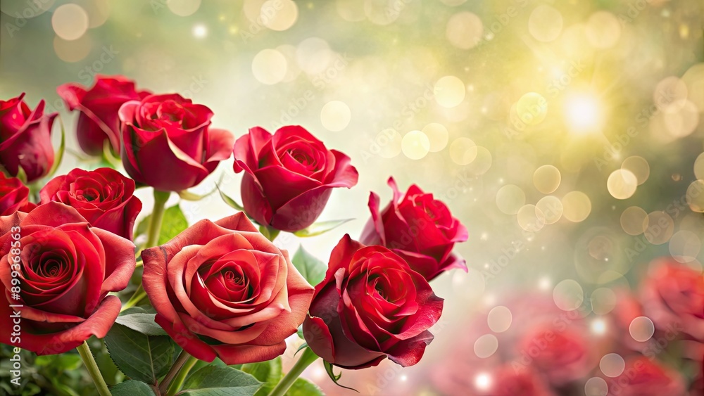 Elegant red roses in full bloom against a soft dreamy background, roses, red, elegant, bloom, flowers, floral, petals Elegant red roses in full bloom against a soft dreamy background, roses, red, elegant, bloom, flowers, floral, petals