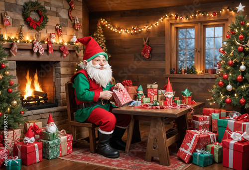 Christmas gnome packing gifts for Christmas