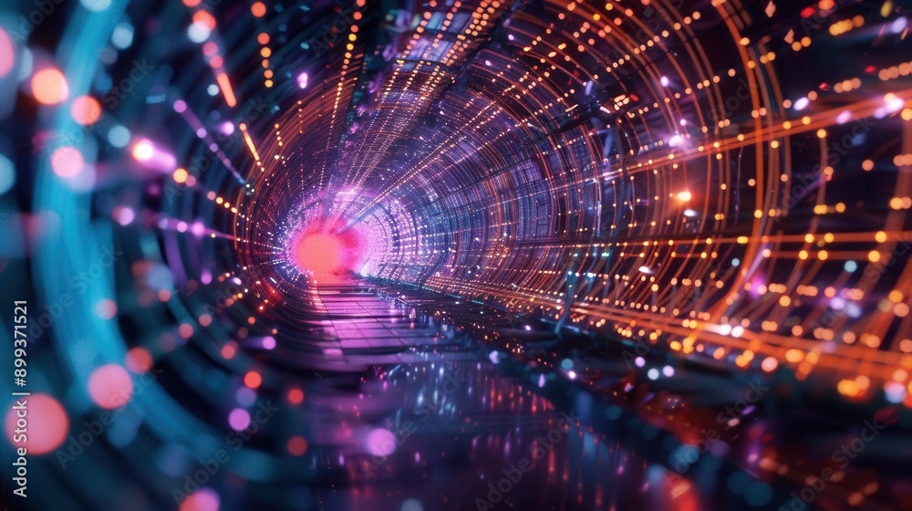 Obraz premium A tunnel with an intricate network of fiber optic cables visible
