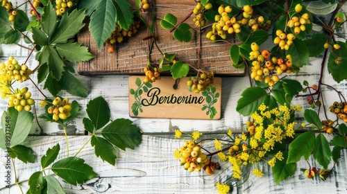 Berberine capsules supplements on the table. Selective focus. photo