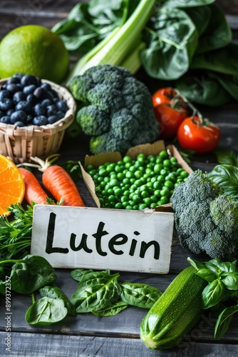 Foods contain lutein on the table. Selective focus. photo