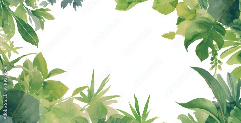 White Background with Green Leaves Border Frame White Background with Green Leaves Border Frame