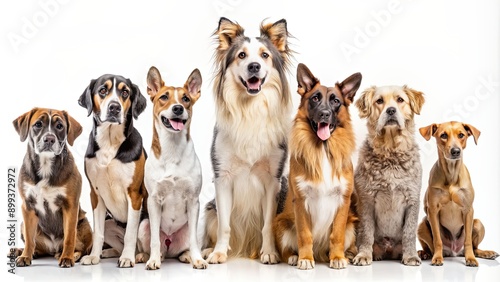 of various dog breeds in different poses and colors, dog, pet, animal,breed, variety, cute, diverse, funny, artistic