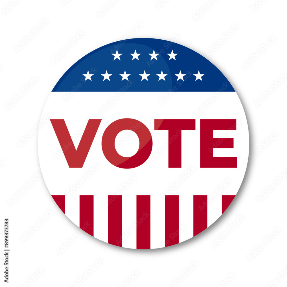 Vote badge. Badge for the American presidential election. US American flag patriotic background, vertical stripes. Vector illustration. Vote badge. Badge for the American presidential election. US American flag patriotic background, vertical stripes. Vector illustration.