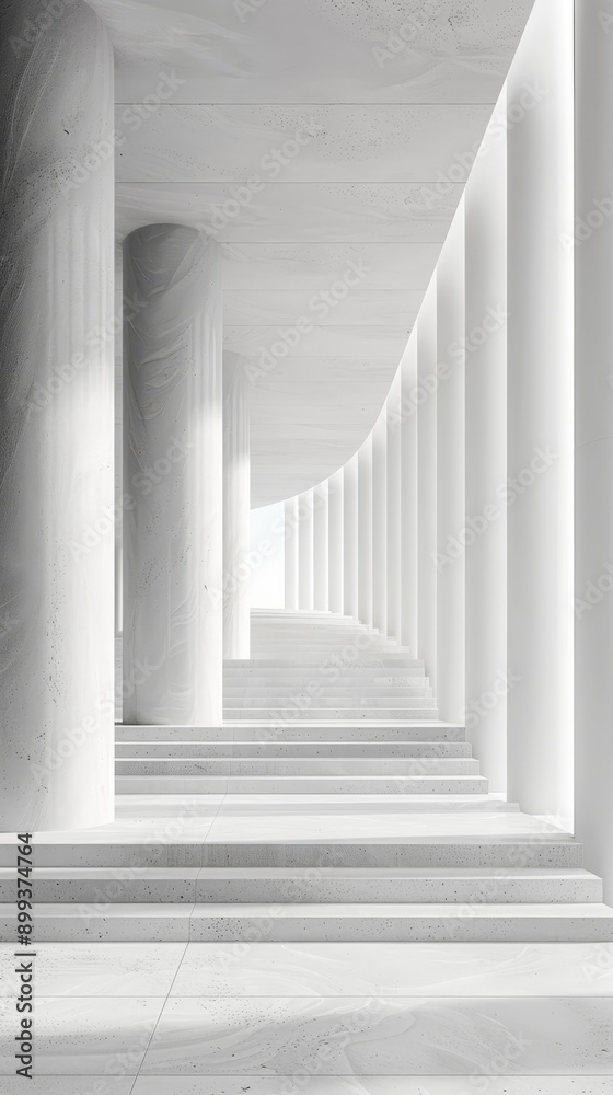 A monochrome image of a white column lineup in a lit room, illuminated from above via the ceiling A monochrome image of a white column lineup in a lit room, illuminated from above via the ceiling