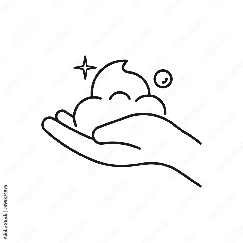 Cleansing foam in hand. Step of skin care. Thin line icon. Vector illustration. Cleansing foam in hand. Step of skin care. Thin line icon. Vector illustration.