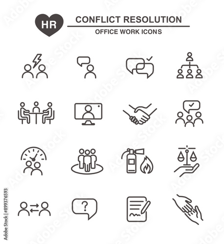 Conflict resolution, mediation icons - Modern line icon set with editable stroke.