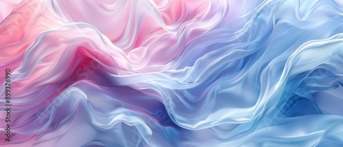  A blue and white background features a pink center encircled by swirling blue, pink hues