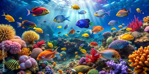 Colorful Tropical Fish in Coral Reef AI Generative