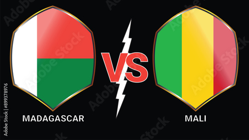 Mali vs Madagascar Football Clash: Versus Flags on Dark Canvas