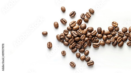 Freshly Roasted Coffee Beans Spread Across A White Background