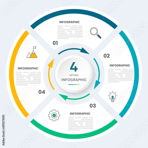 Circle chart infographic template with 4 options for presentations