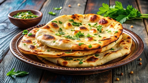 Traditional Indian tandoori naan bread served on a plate , Tandoori, Naan, Indian, Bread, Roti, Flatbread, Cuisine, Traditional