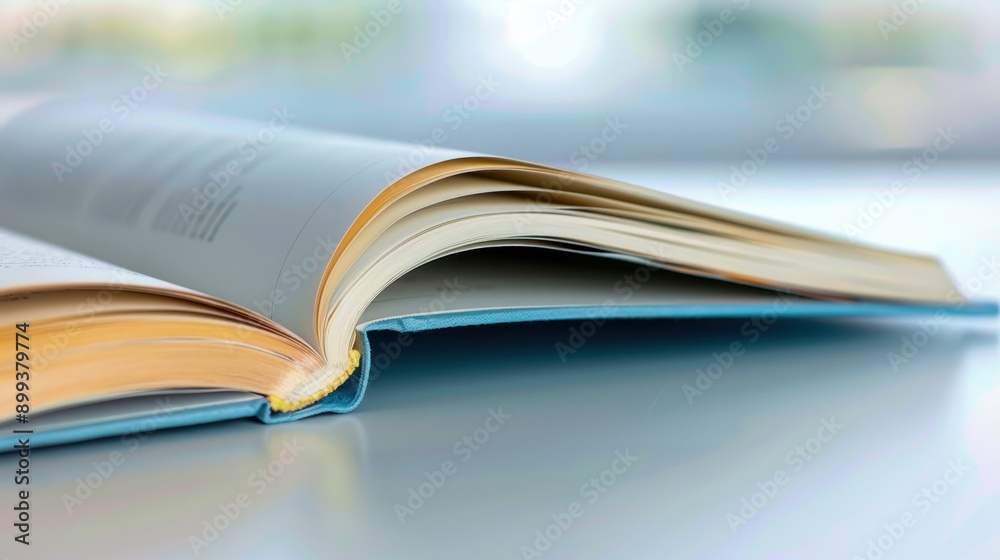 An open book with crisp pages resting on a smooth table surface, inviting readers to dive into its contents. Perfect for educational themes. An open book with crisp pages resting on a smooth table surface, inviting readers to dive into its contents. Perfect for educational themes.