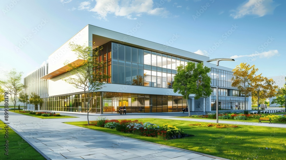 Fototapeta premium Modern Office Building with Landscaped Grounds